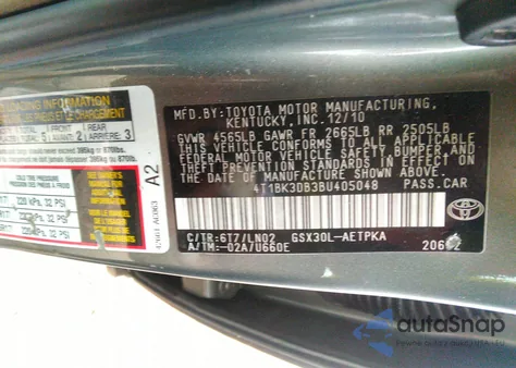 2011 Toyota Avalon Limited from USA, damaged, VIN 4T1BK3DB3BU405048